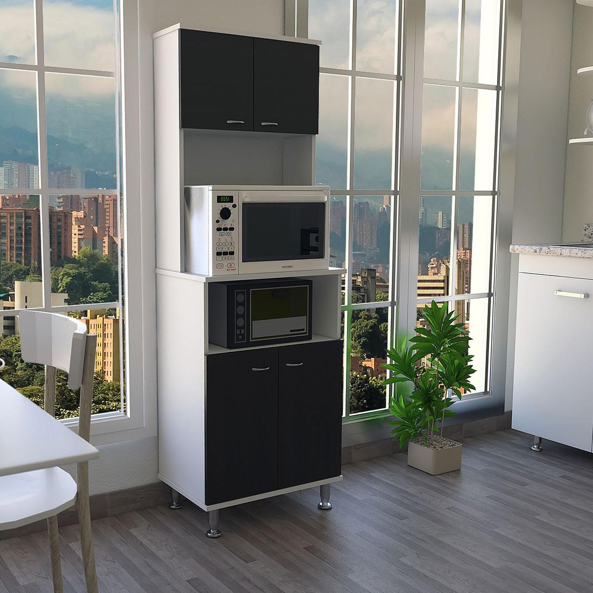 TUHOME - Mueble cocina 4 puertas 3 repisas 54X35X160 cm blanco&wengue