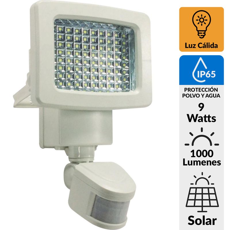 PARKSOLAR - Reflector Solar con Sensor de Movimiento 9 W IP65 1000 lm Luz Cálida