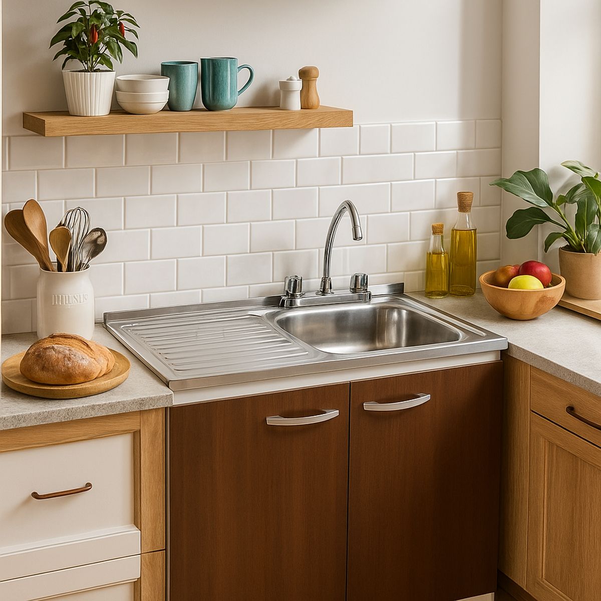 TEBISA - Kit Mueble Para Lavaplatos Izquierdo Chocolate 100 cm/Grifería