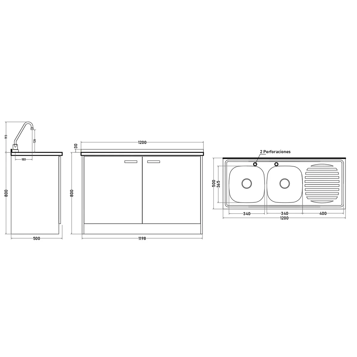 TEBISA - Kit Mueble Para Lavaplatos Izquierdo Chocolate 120 cm/Grifería