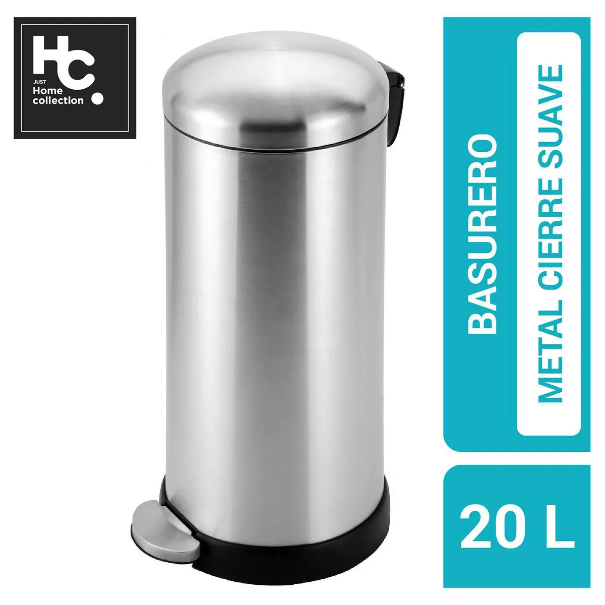 JUST HOME COLLECTION - Papelero 20 Litros Metal Gris/negro
