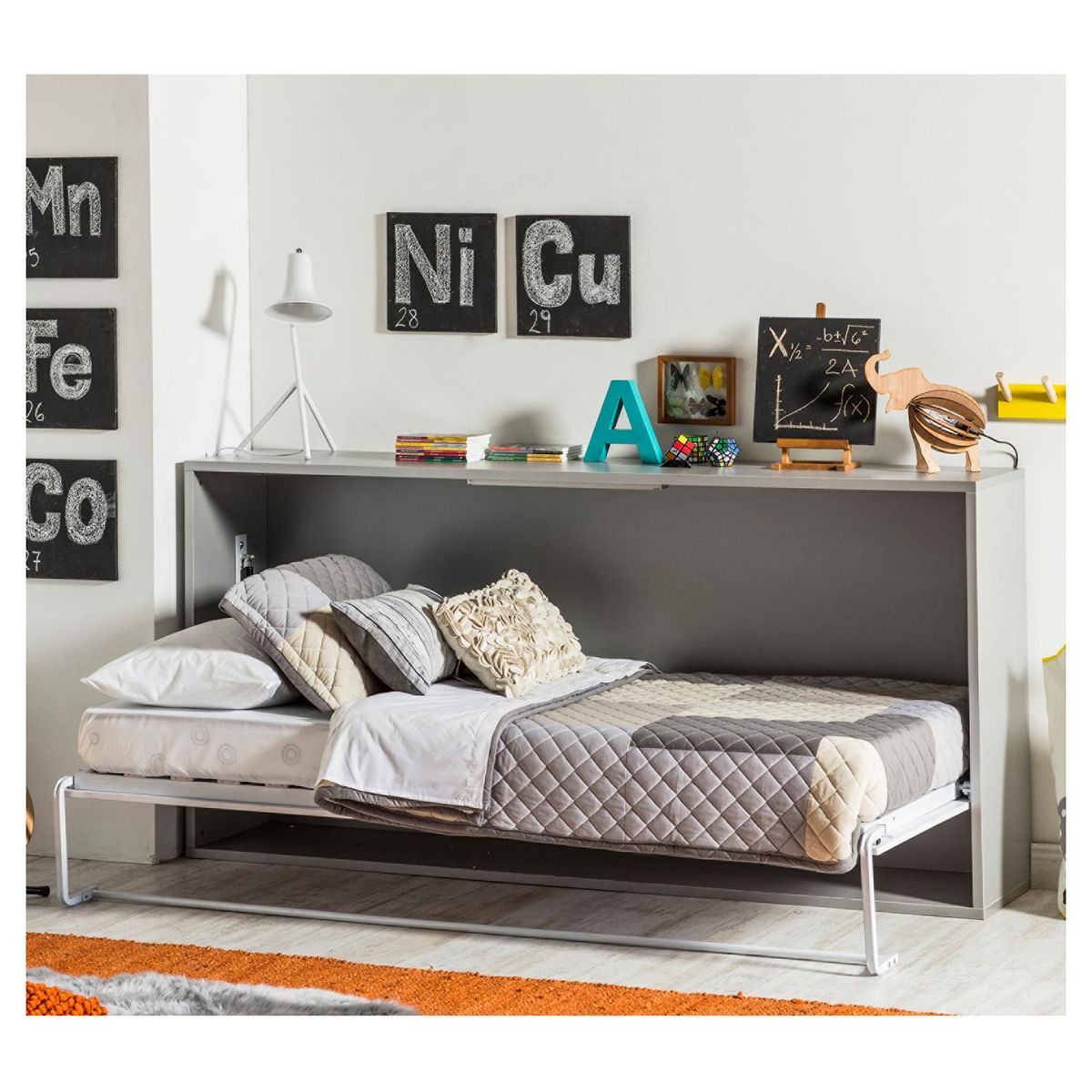 HOMY - Cama 1 plaza Infantil Abatible Blanco/gris