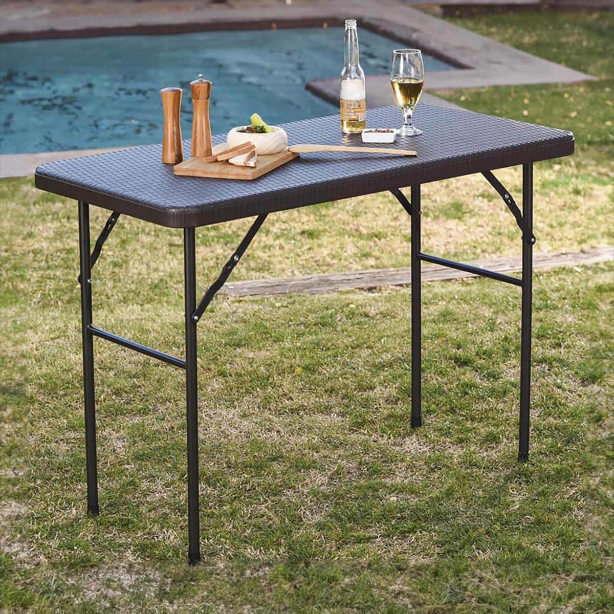 JUST HOME COLLECTION - Mesa Plegable Rectangular 120 cm Café Textura