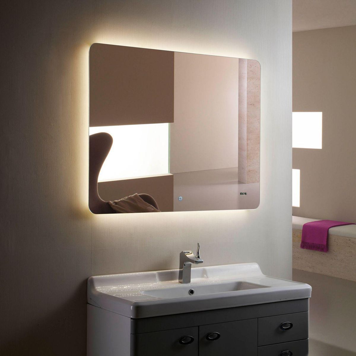 SENSI DACQUA - Espejo Los Angeles con luz y reloj 100X80 cm