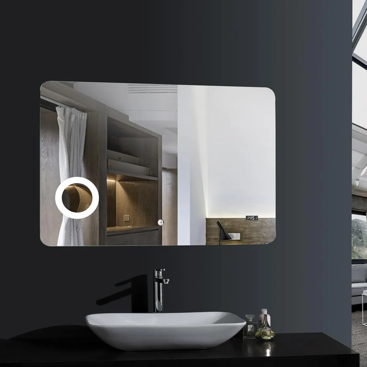 SENSI DACQUA - Espejo Los Angeles con luz, reloj y zoom 80X70 cm