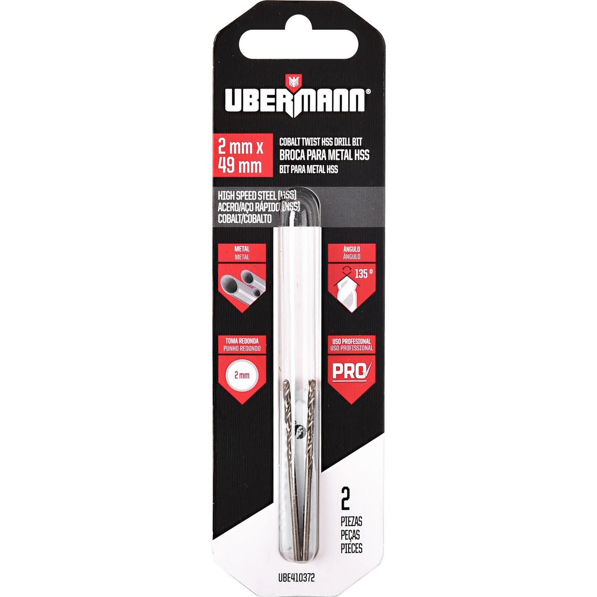 UBERMANN - Broca para metal 2 mm cobalto 2 piezas