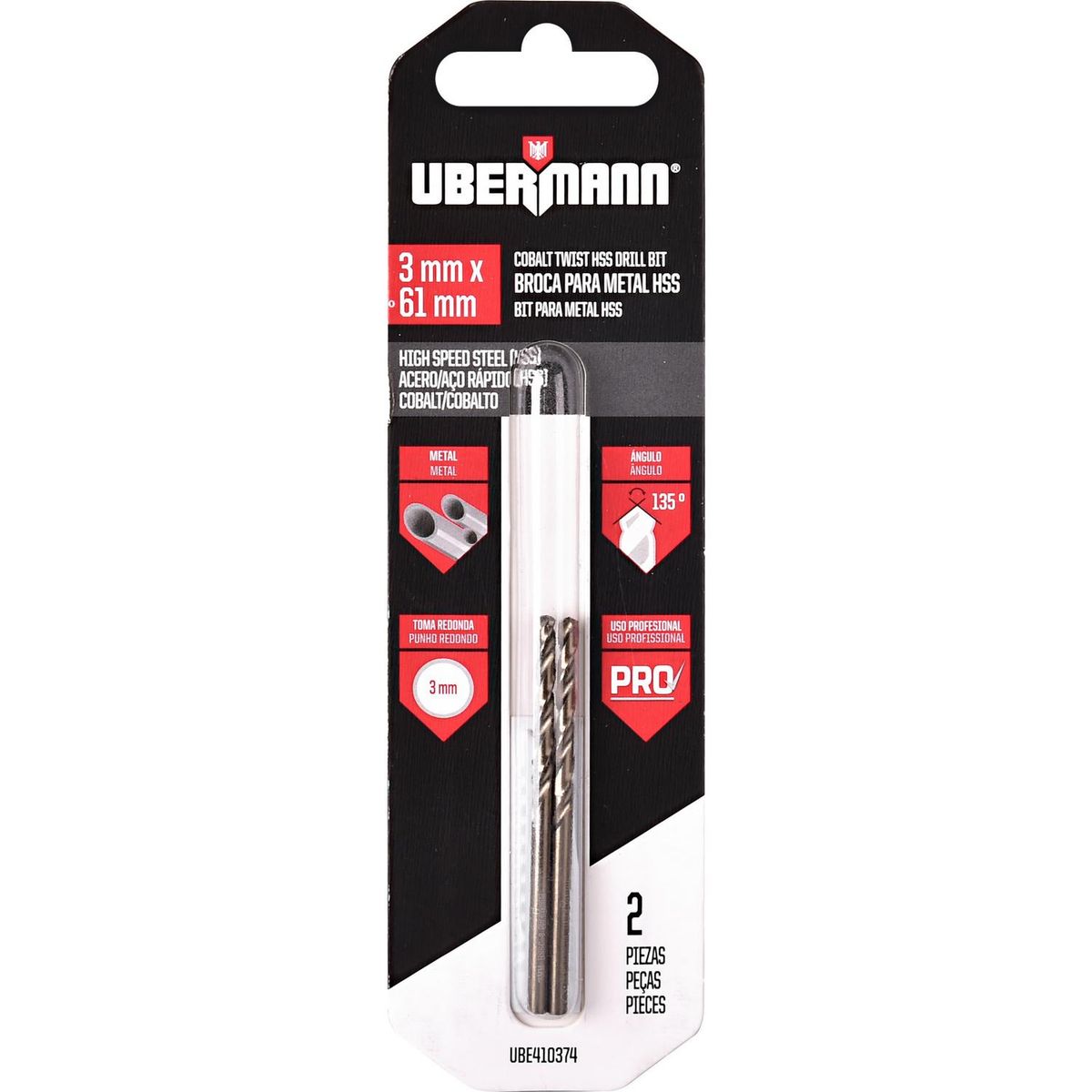 UBERMANN - Broca para metal 3 mm cobalto 2 piezas