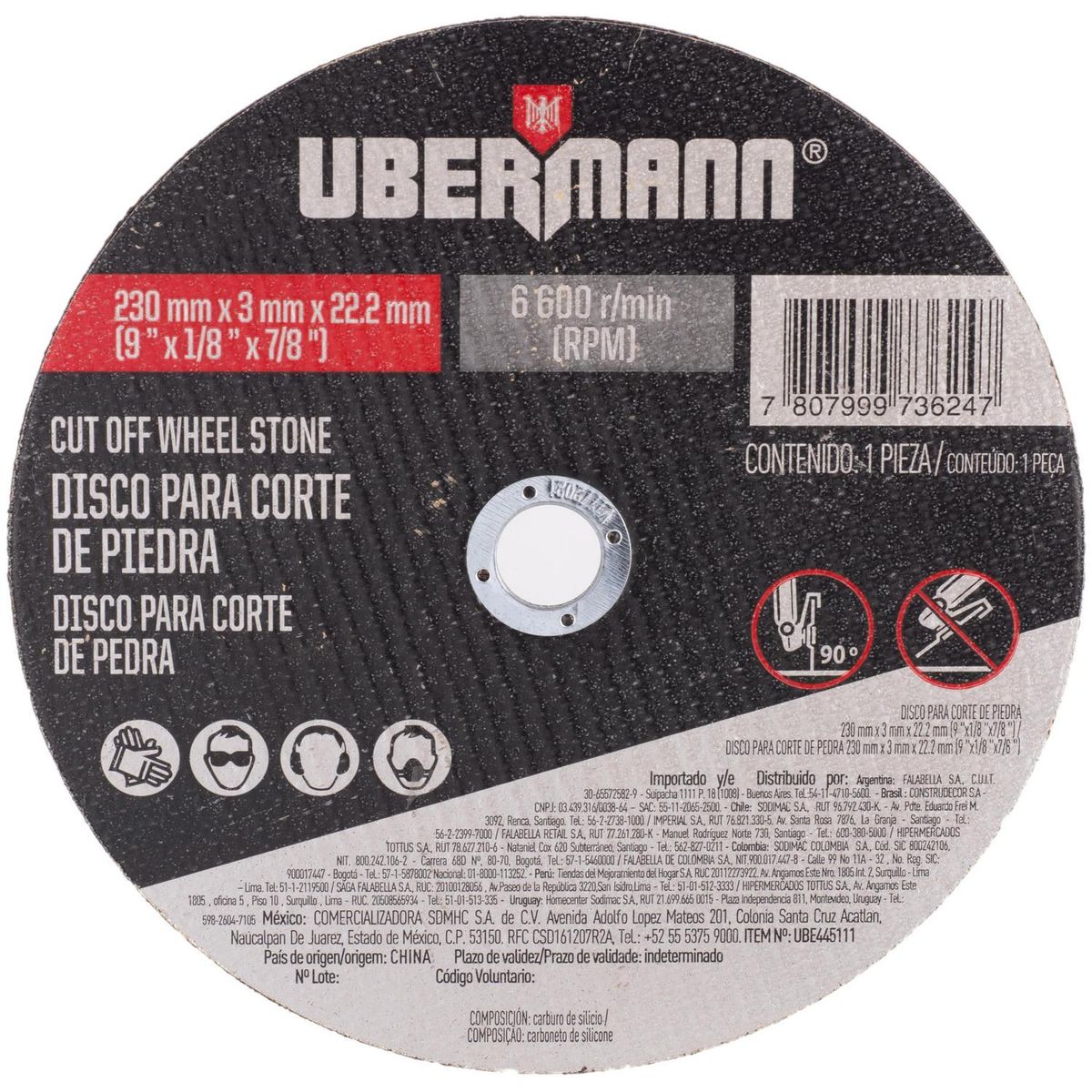 UBERMANN - Disco corte piedra 9X1/8"