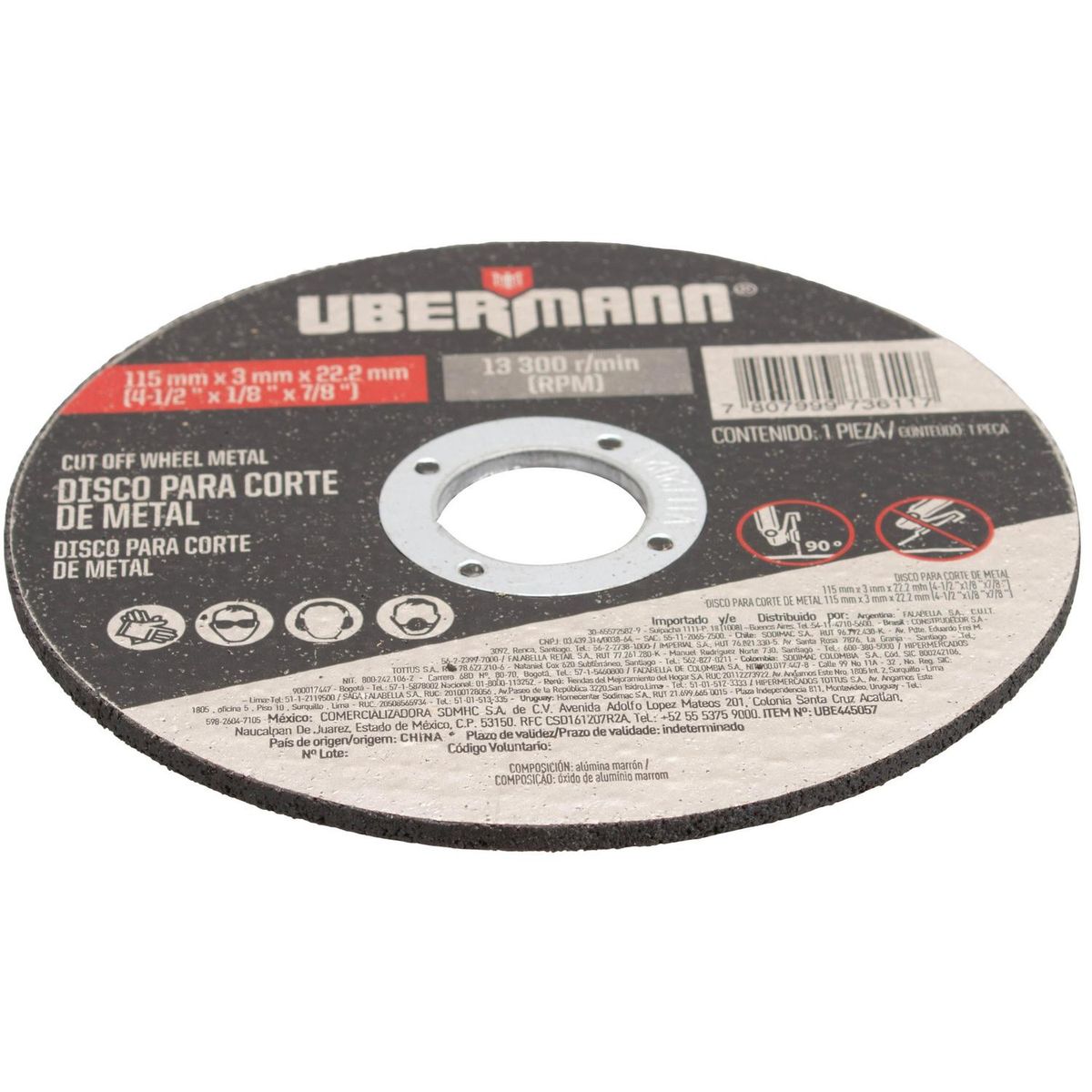 UBERMANN - Disco corte metal 4,5x1/32"