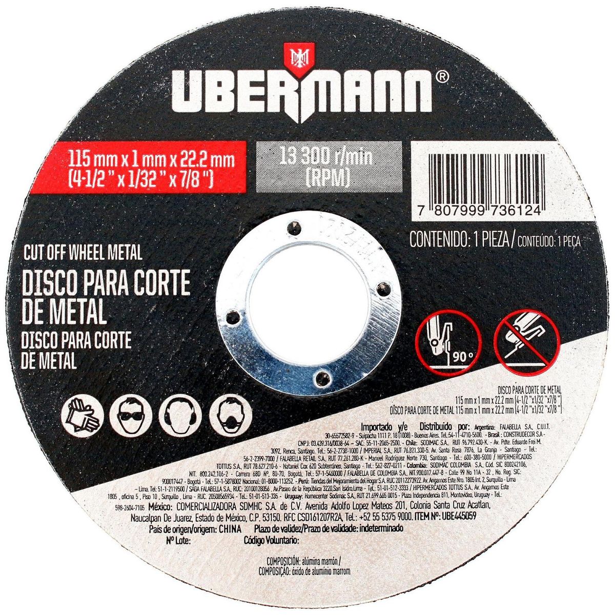 UBERMANN - Disco corte metal 4,5x1/32"
