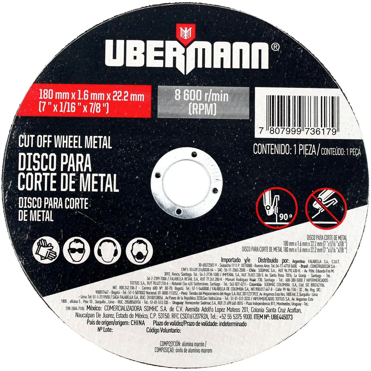UBERMANN - Disco corte metal 7x1/16"