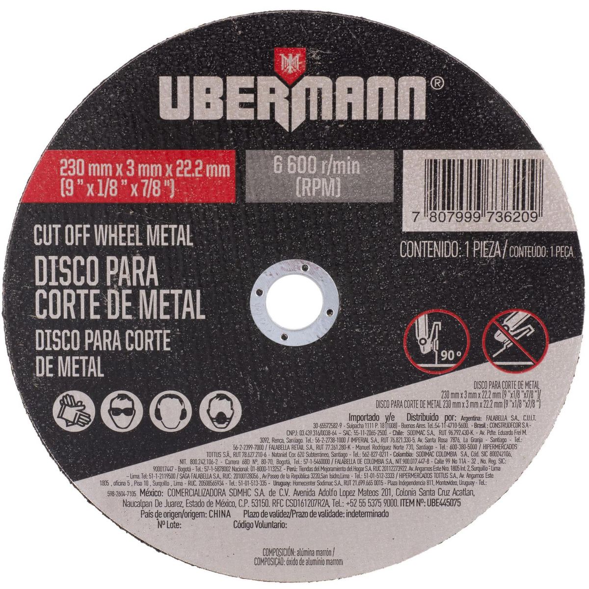 UBERMANN - Disco corte metal 9x1/8"