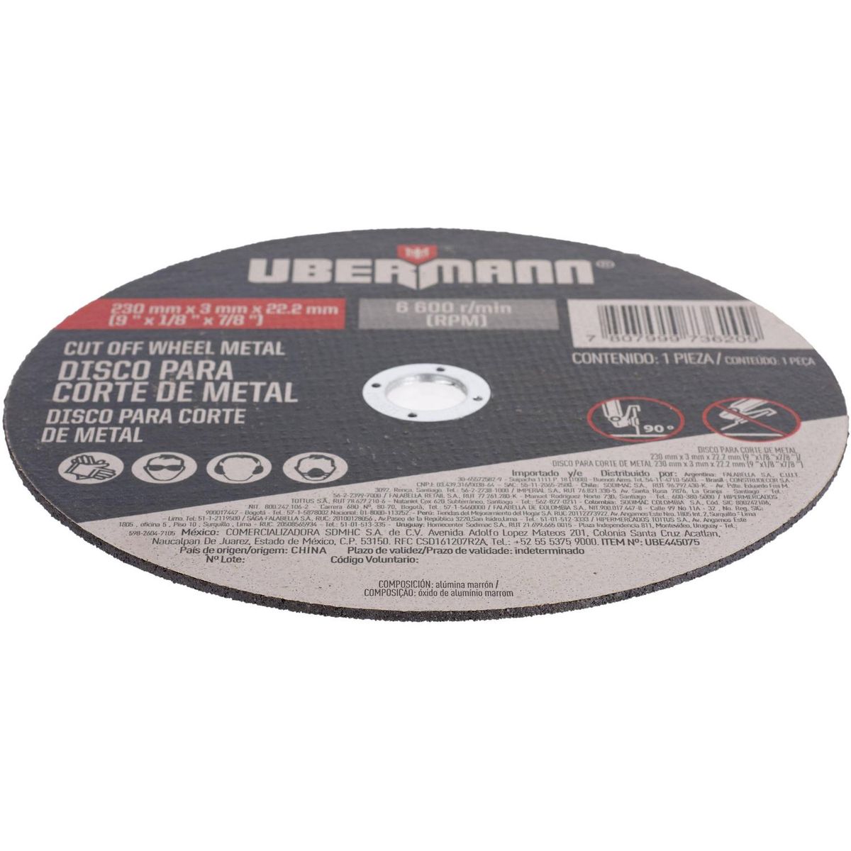 UBERMANN - Disco corte metal 9x1/8"