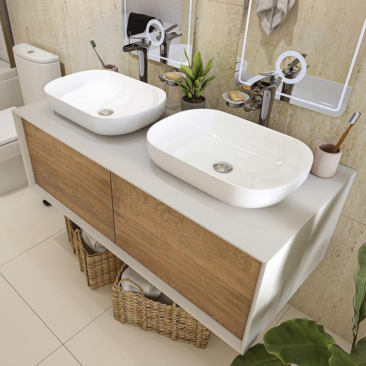 SENSI DACQUA - Mueble vanitorio doble 1,2 m blanco madera