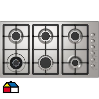 Encimera Gas 6 Platos Inox QUADRA AT FLAT 90