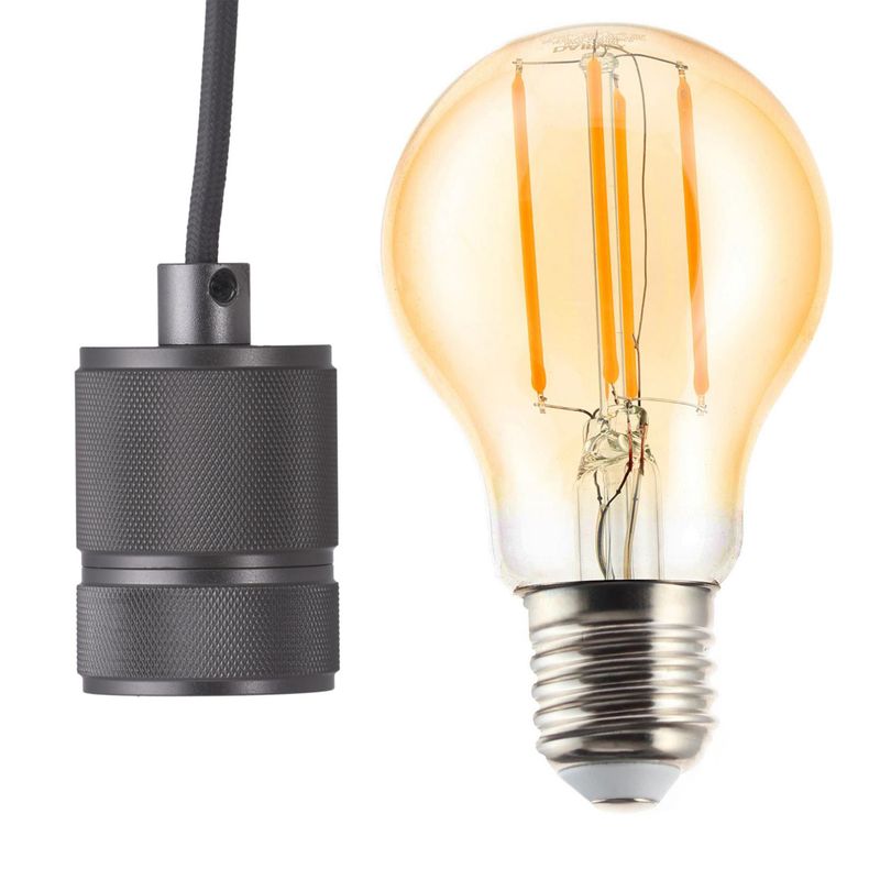  - Combo Soquete decorativo 1 luz E27 + Ampolleta LED E27 6W luz cálida