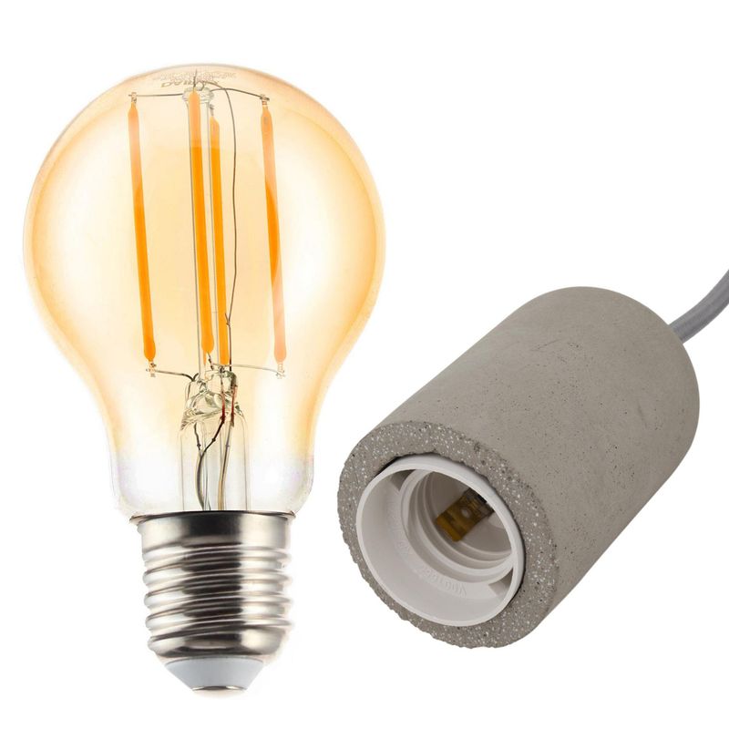  - Combo Soquete Colgante 1 luz E27 + Ampolleta LED E27 6W luz cálida