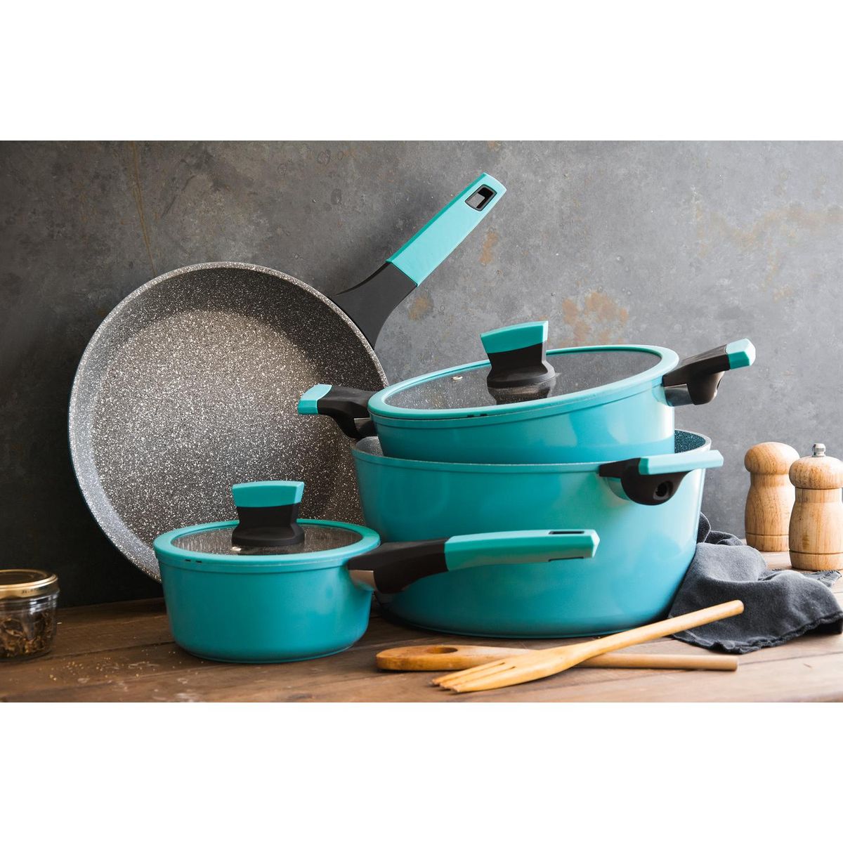 KW KITCHENWARE - Batería de Cocina 8 Piezas Aluminio Soho Azul