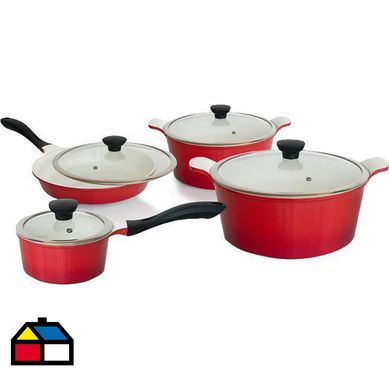 Batera de cocina 10 piezas cermica antiadherente simply red.