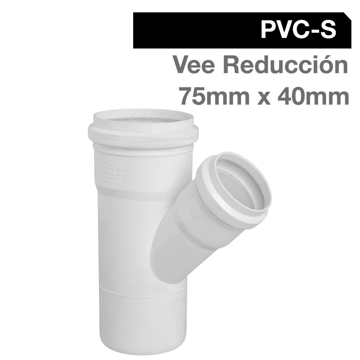 TIGRE - Vee Reducción PVC-S Bco c/goma 75mm x 40mm Blanco 1u