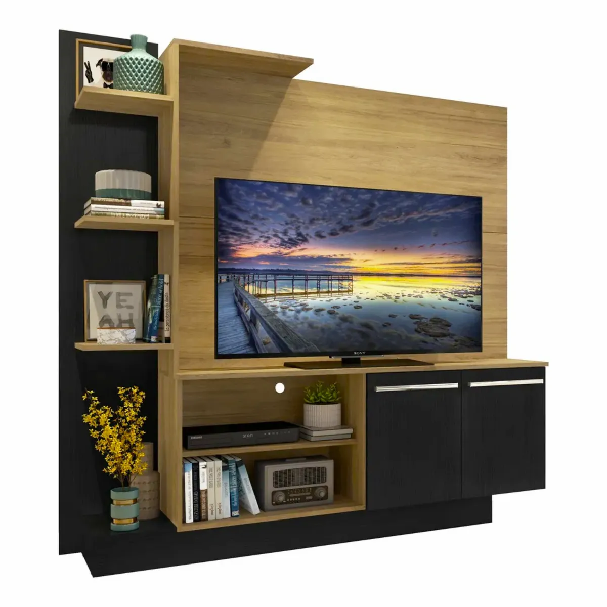 HOME GREEN - Rack de TV 60 " 165,5x32,5x164 Negro / Café