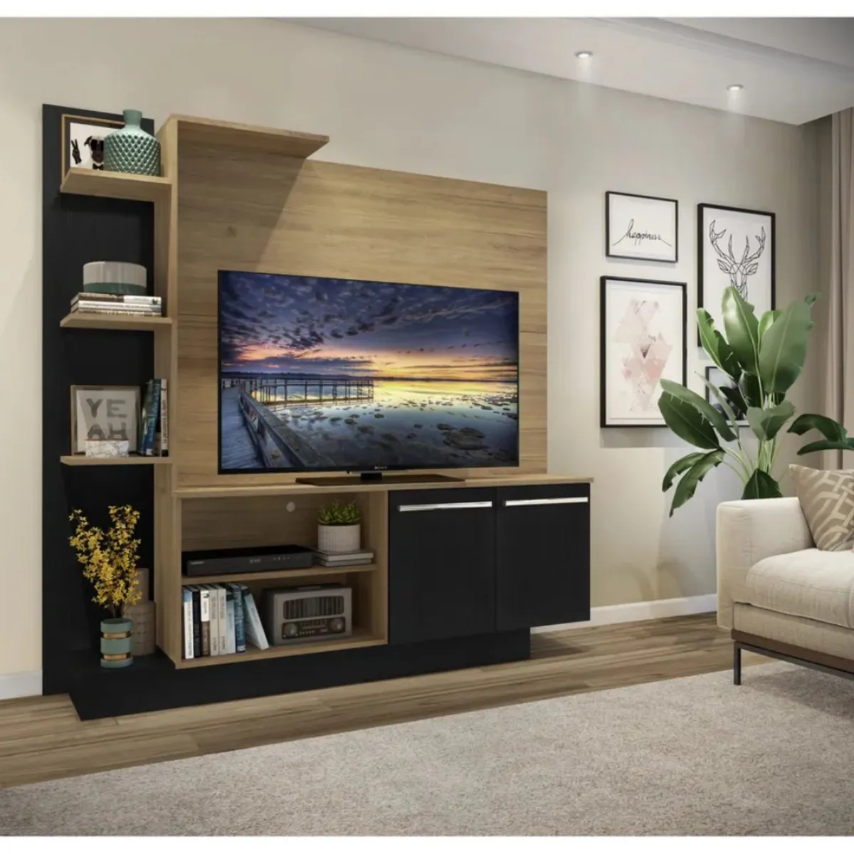 HOME GREEN - Rack de TV 60 " 165,5x32,5x164 Negro / Café