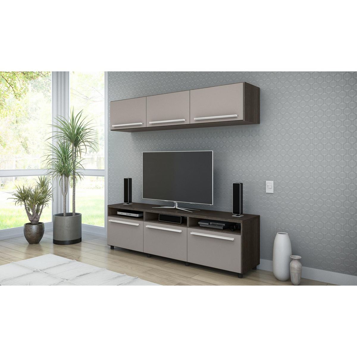 Rack de TV + Repisa 40x180x180 cm Café/Gris, marca HOME GREEN - Foto 2