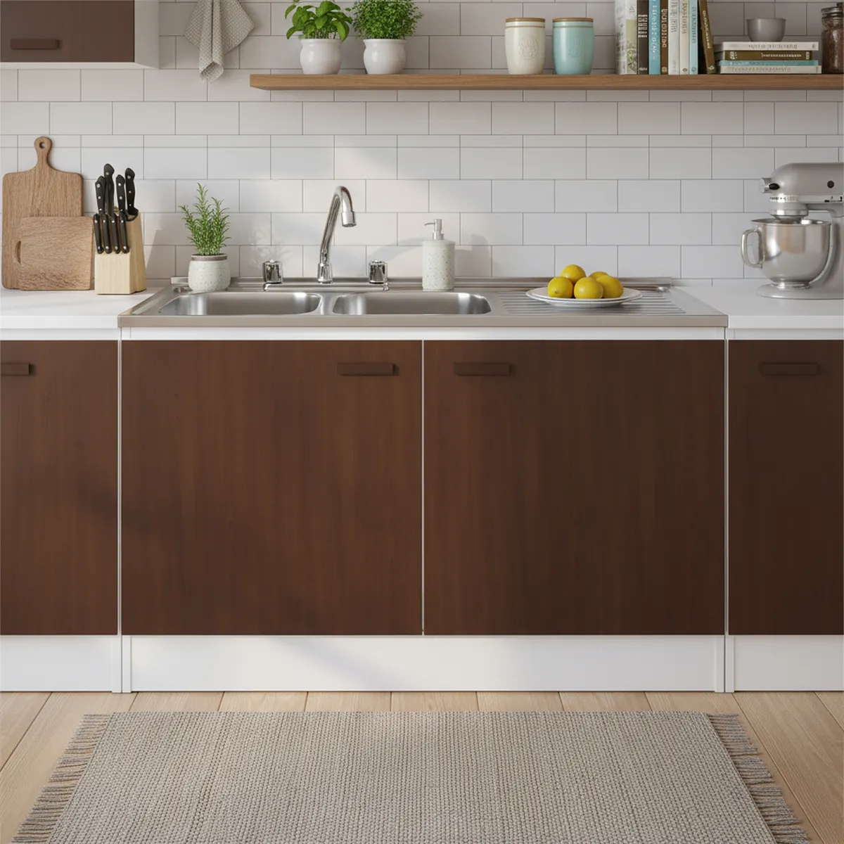 TEBISA - Kit Mueble Para Lavaplatos Derecho Chocolate 120 cm/Grifería