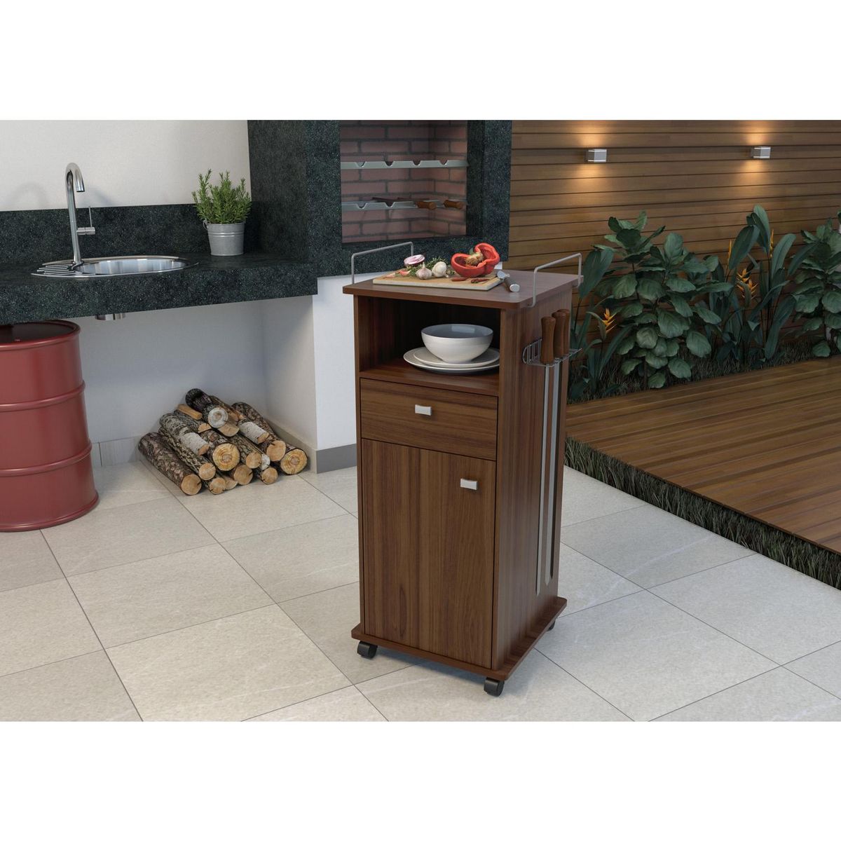 HOME GREEN - Carro Multifuncional Rectangular MDF 51.5x105.5x45 cm MADERA