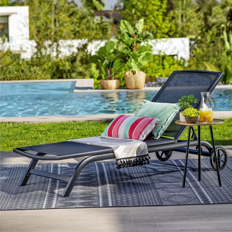 JUST HOME COLLECTION - Reposera con Ruedas 4 posiciones Textileno Negro