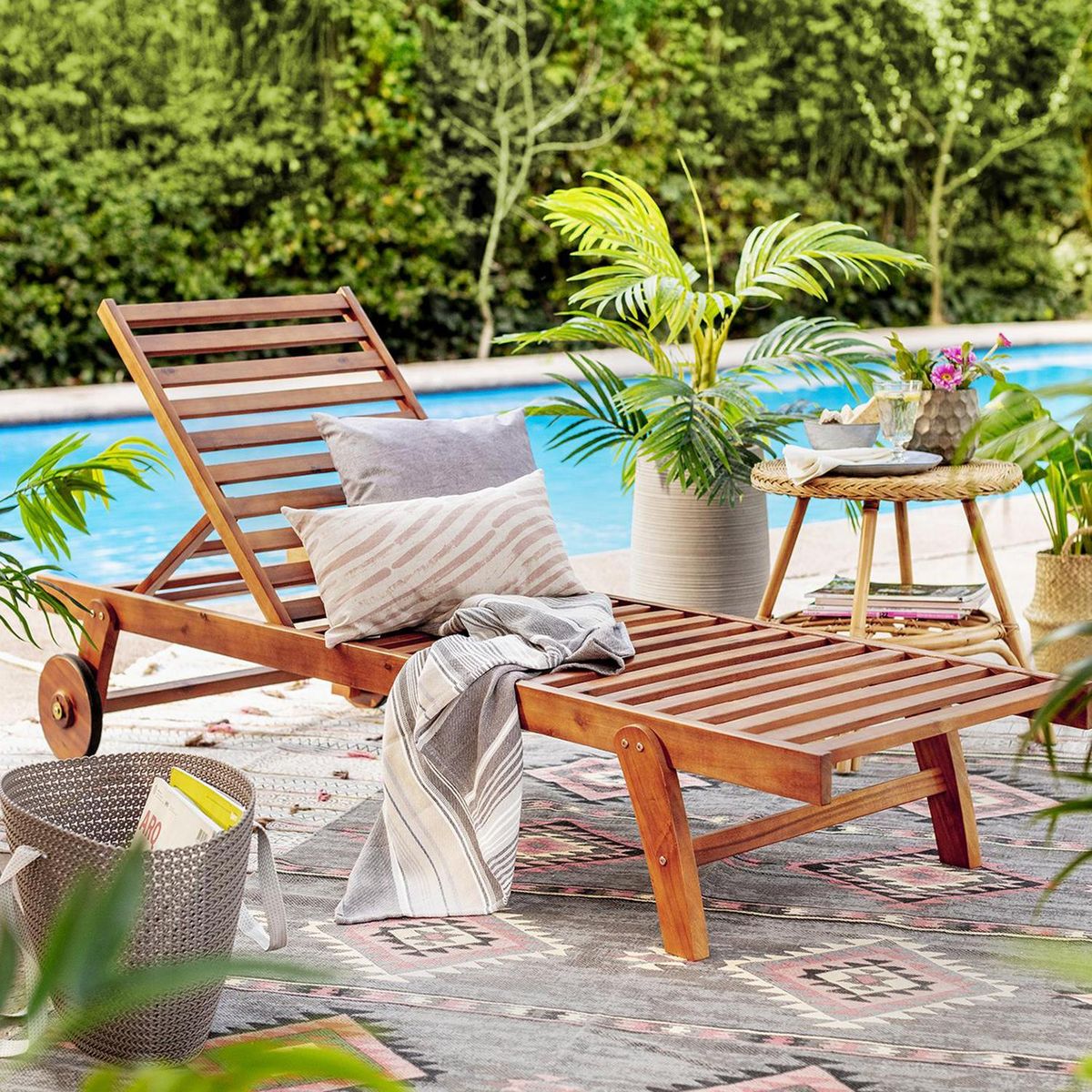 JUST HOME COLLECTION - Reposera con Ruedas Madera Acacia