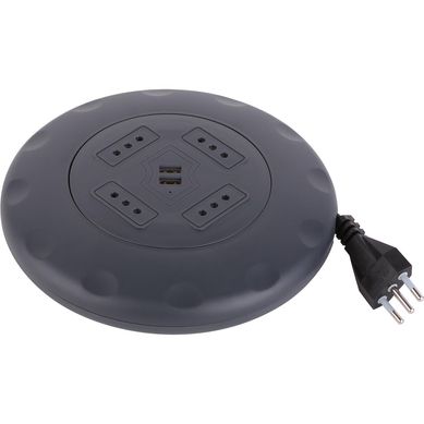 Alargador retrctil 4 tomas 5 m + 2 USB Negro