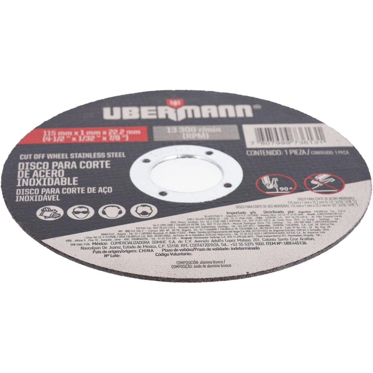 UBERMANN - Disco corte acero inoxidable 9"x1/16"