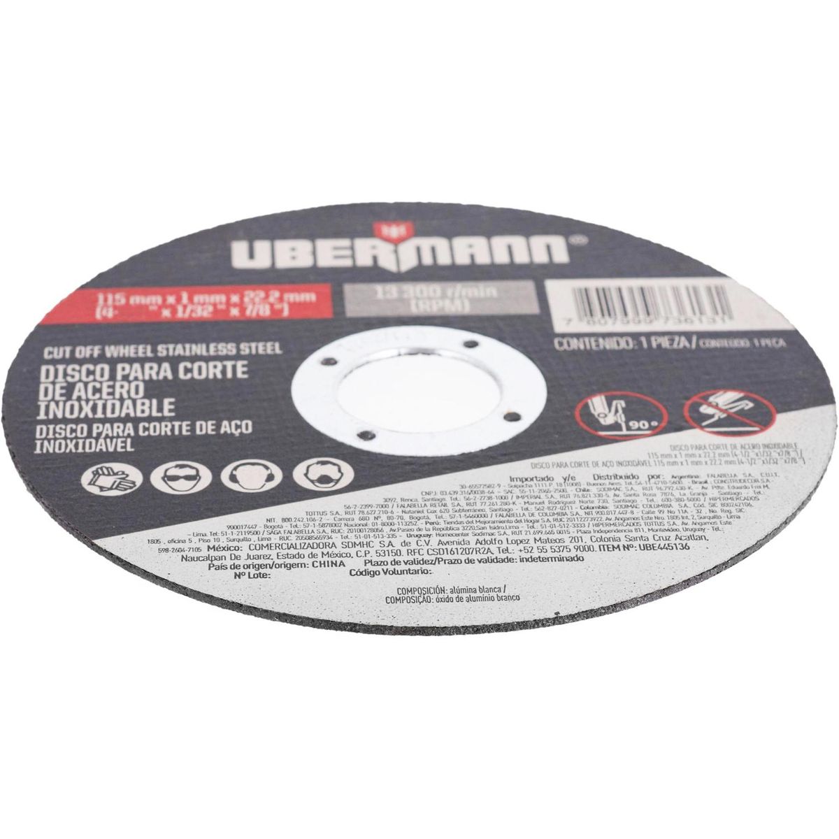 UBERMANN - Disco corte acero inoxidable 4,5"x1/32"