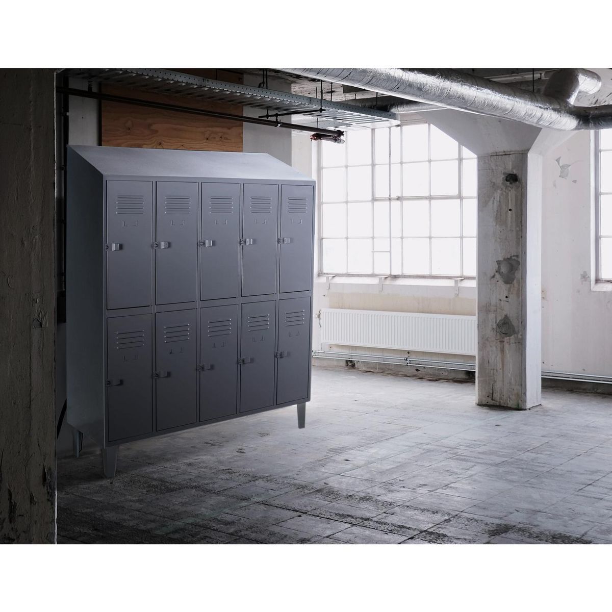 MOVILOCKERS - Locker Techo Inclinado 5 Cuerpos 10 Puerta(s) 137x190x50 cm Gris