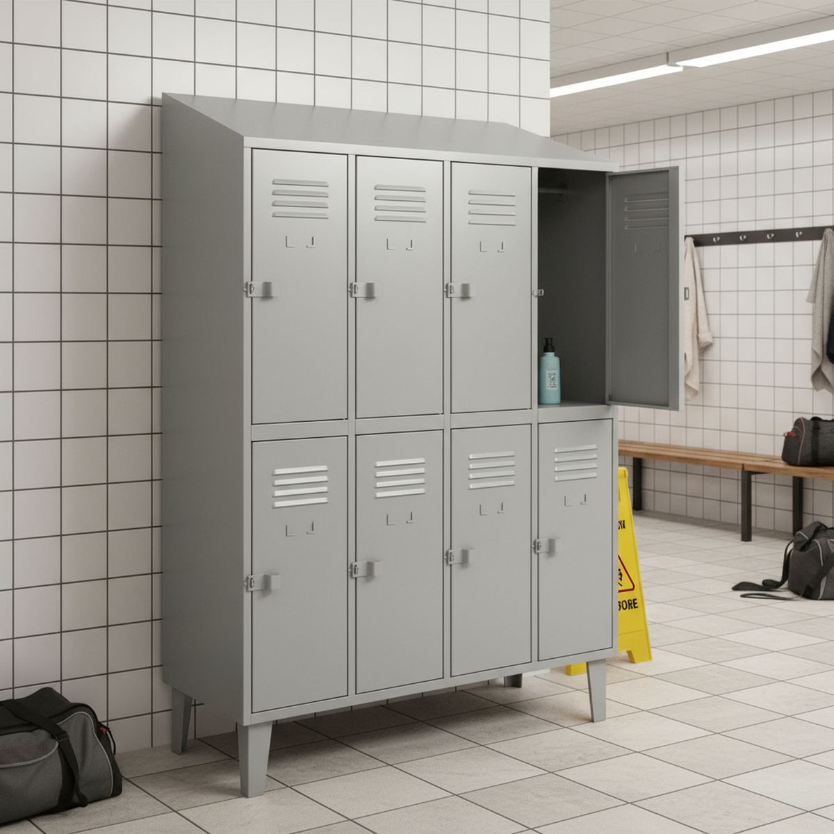 MOVILOCKERS - Locker Techo Inclinado 4 Cuerpos 8 Puerta(s) 110x190x50 cm Gris