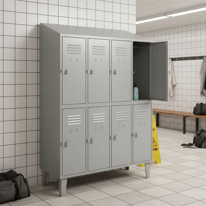 MOVILOCKERS - Locker Techo Inclinado 4 Cuerpos 8 Puerta(s) 110x190x50 cm Gris