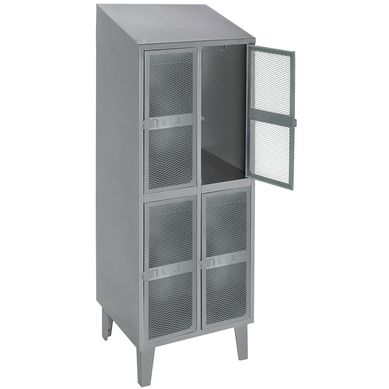 Lockers puerta malla y techo inclinado 2 cuerpos 4 puertas