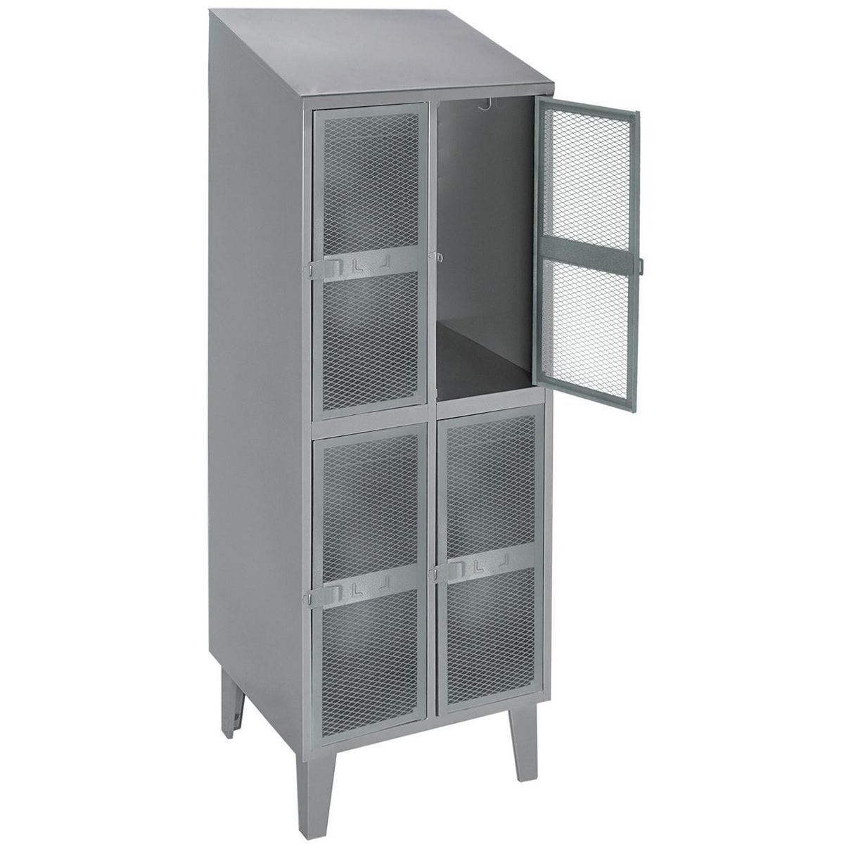 MOVILOCKERS - Locker Puerta Malla y Techo Inclinado 2 Cuerpos 4 Puerta(s) 57x190x50 cm Gris