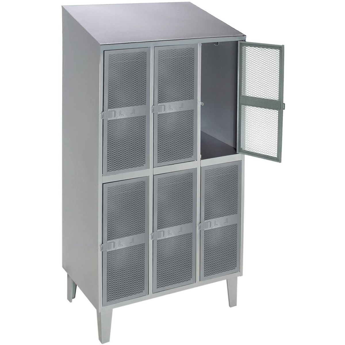 MOVILOCKERS - Locker Puerta Malla y Techo Inclinado 3 Cuerpos 6 Puerta(s) 83x190x50 cm Gris