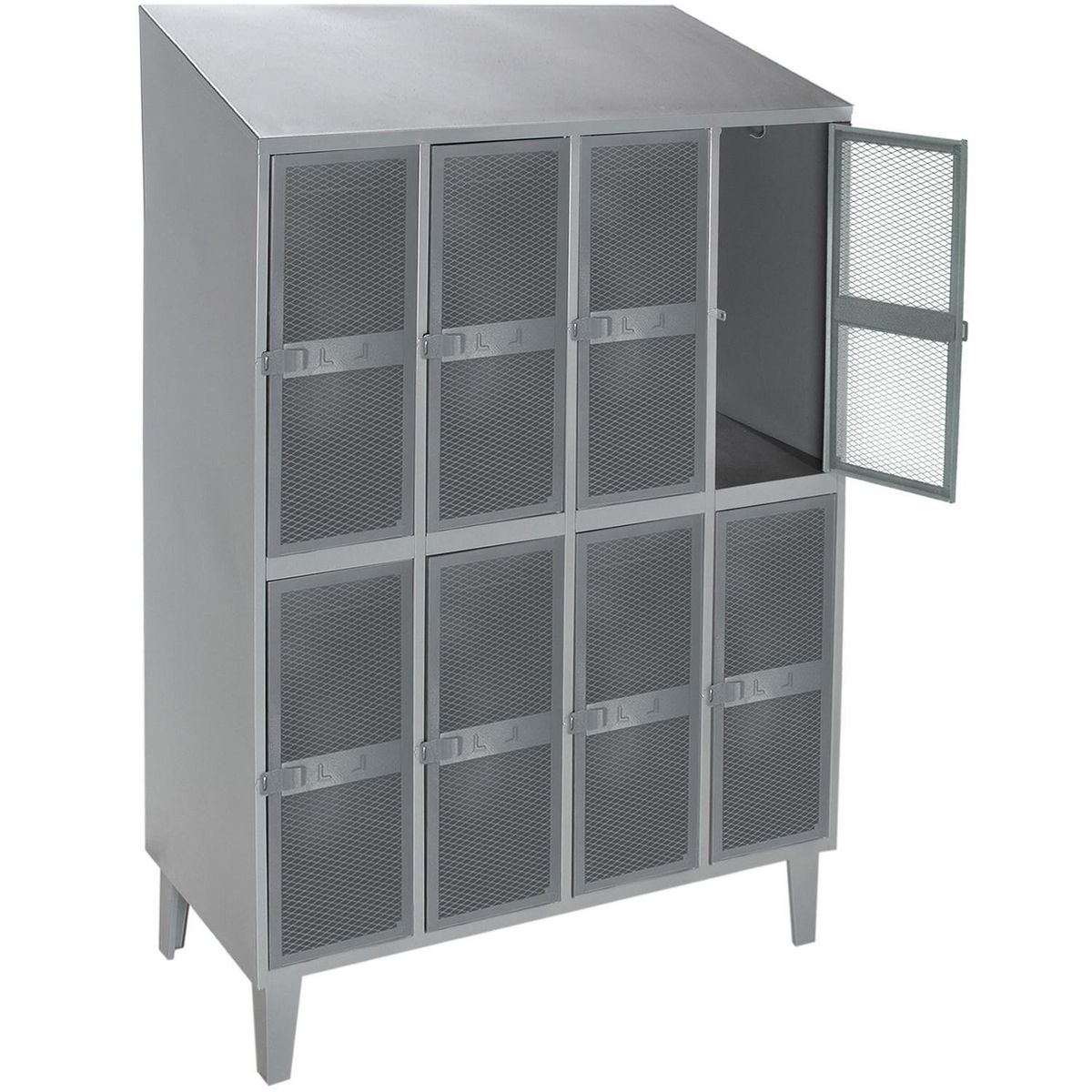 MOVILOCKERS - Locker Puerta Malla y Techo Inclinado 4 Cuerpos 8 Puerta(s) 110x190x50 cm Gris