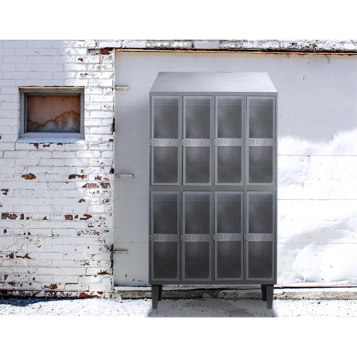 MOVILOCKERS - Locker Puerta Malla y Techo Inclinado 4 Cuerpos 8 Puerta(s) 110x190x50 cm Gris