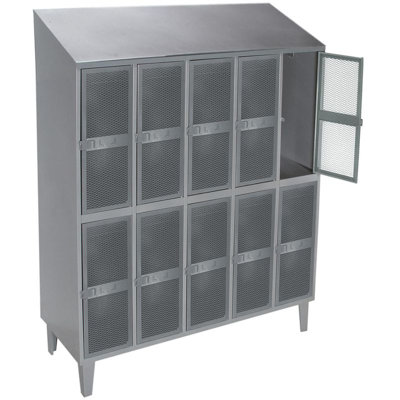 MOVILOCKERS - Locker Puerta Malla y Techo Inclinado 5 Cuerpos 10 Puerta(s) 137x190x50 cm Gris