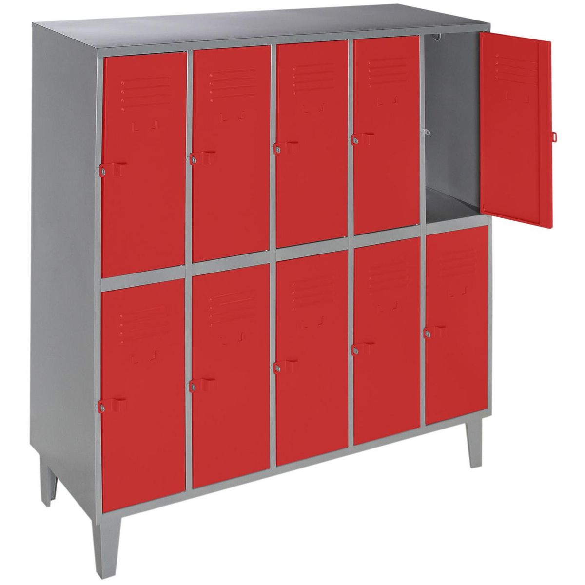 MOVILOCKERS - Locker Metálico 5 Cuerpos 10 Puerta(s) 137x170x50 cm Gris/Rojo