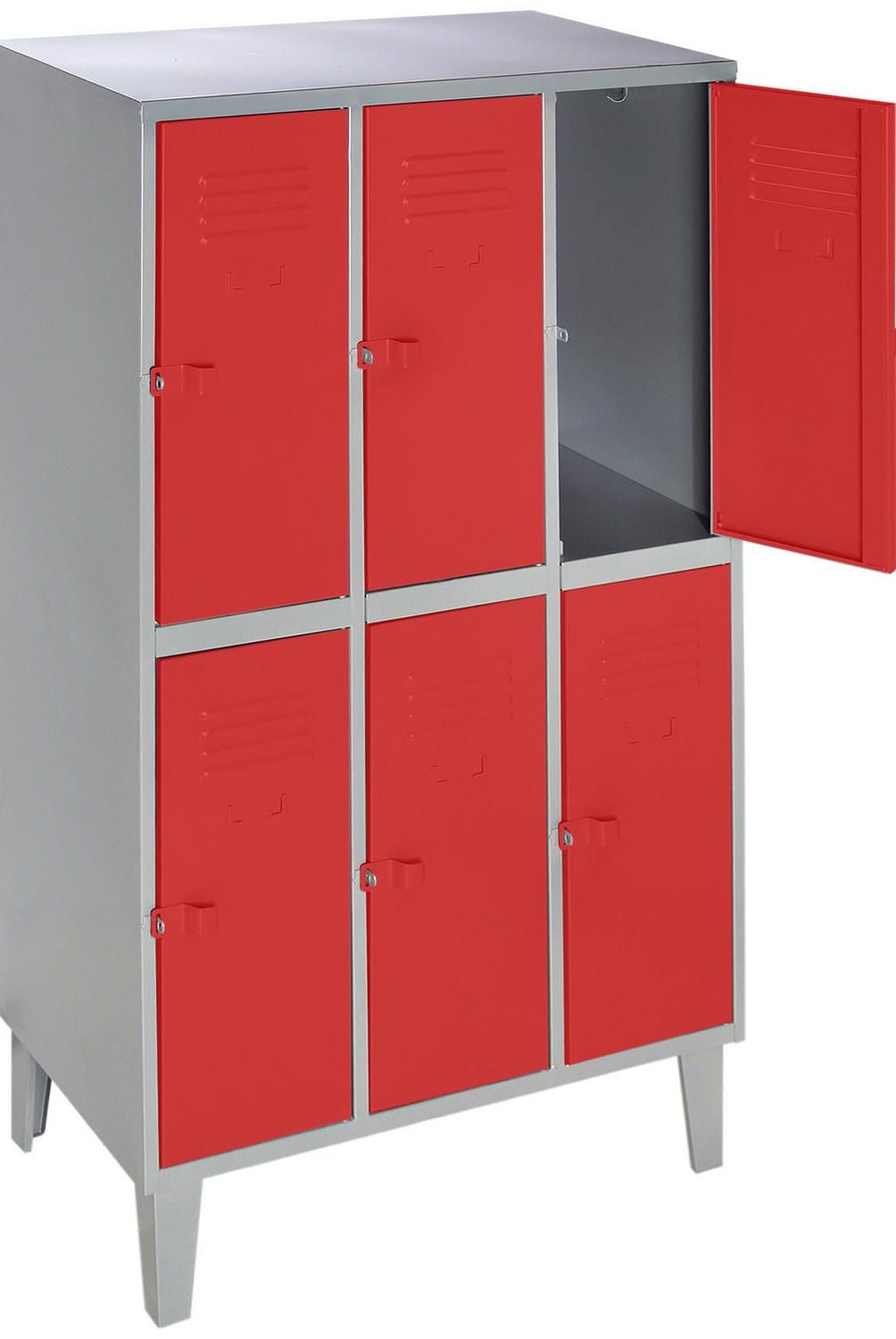 MOVILOCKERS - Locker 3 Cuerpos 6 Puerta(s) 83x170x50 cm Gris/Rojo