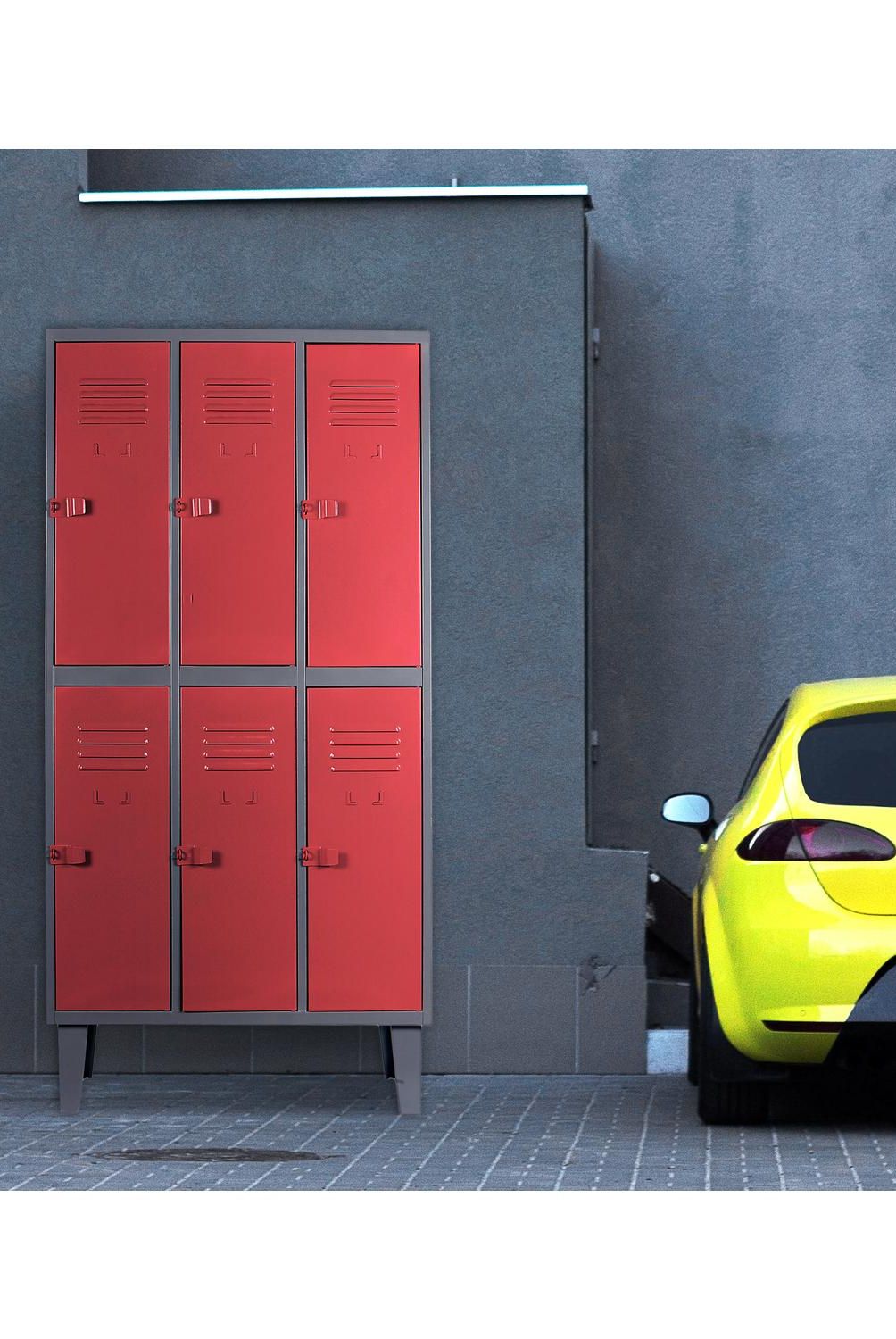MOVILOCKERS - Locker 3 Cuerpos 6 Puerta(s) 83x170x50 cm Gris/Rojo