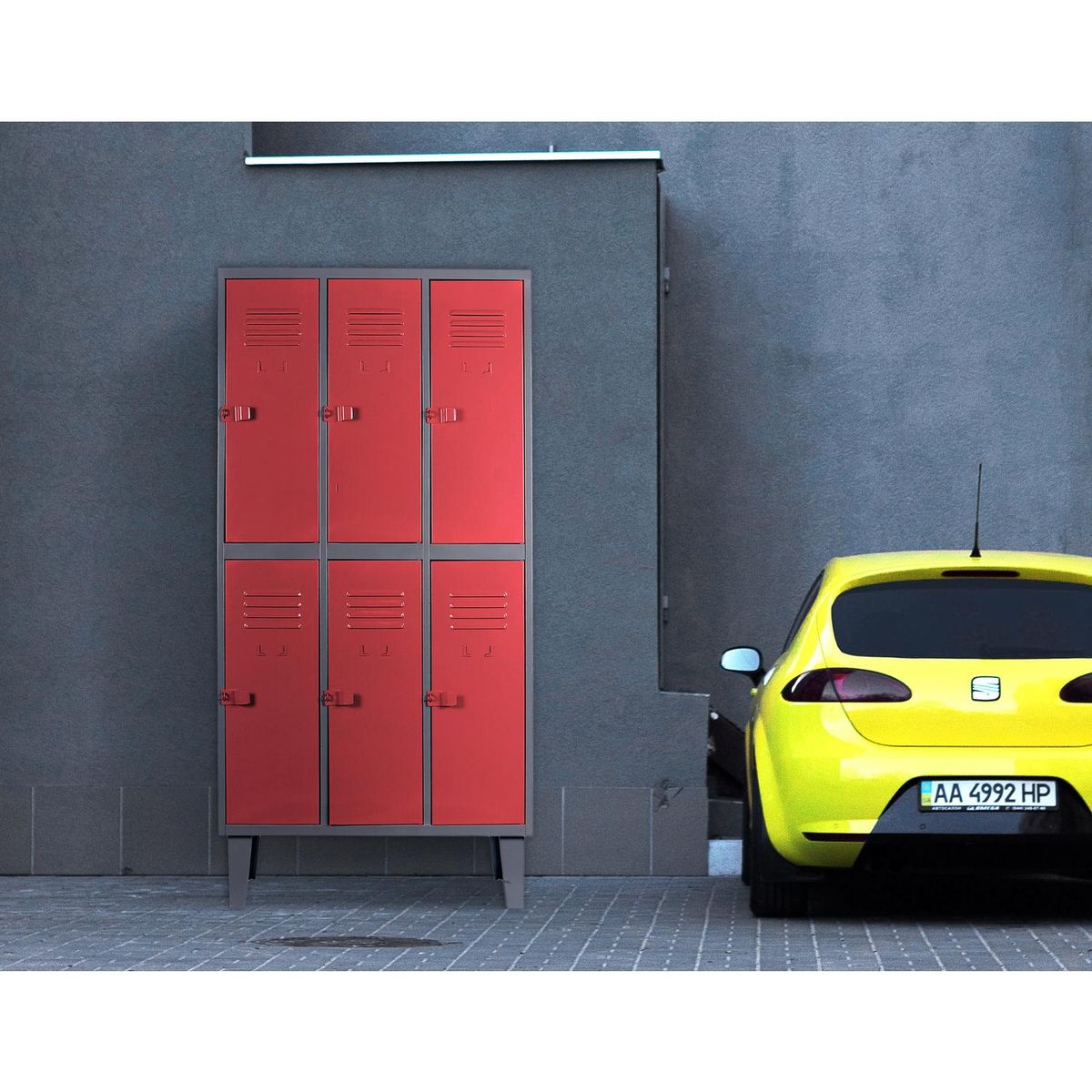 MOVILOCKERS - Locker 3 Cuerpos 6 Puerta(s) 83x170x50 cm Gris/Rojo