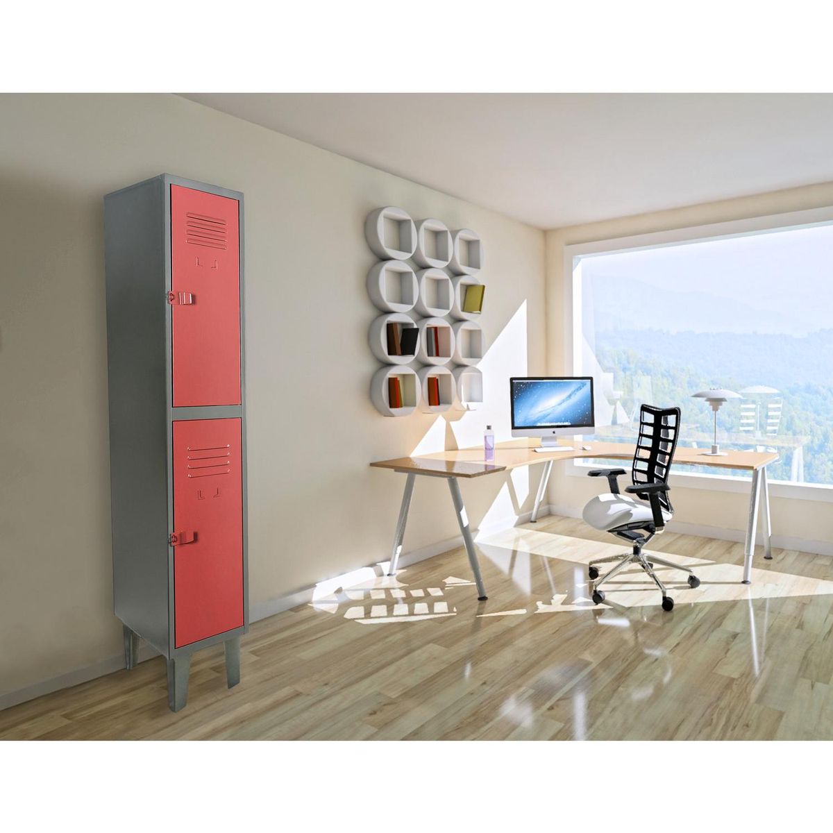 MOVILOCKERS - Locker 1 Cuerpo 2 Puerta(s) 31x170x50 cm Gris/Rojo