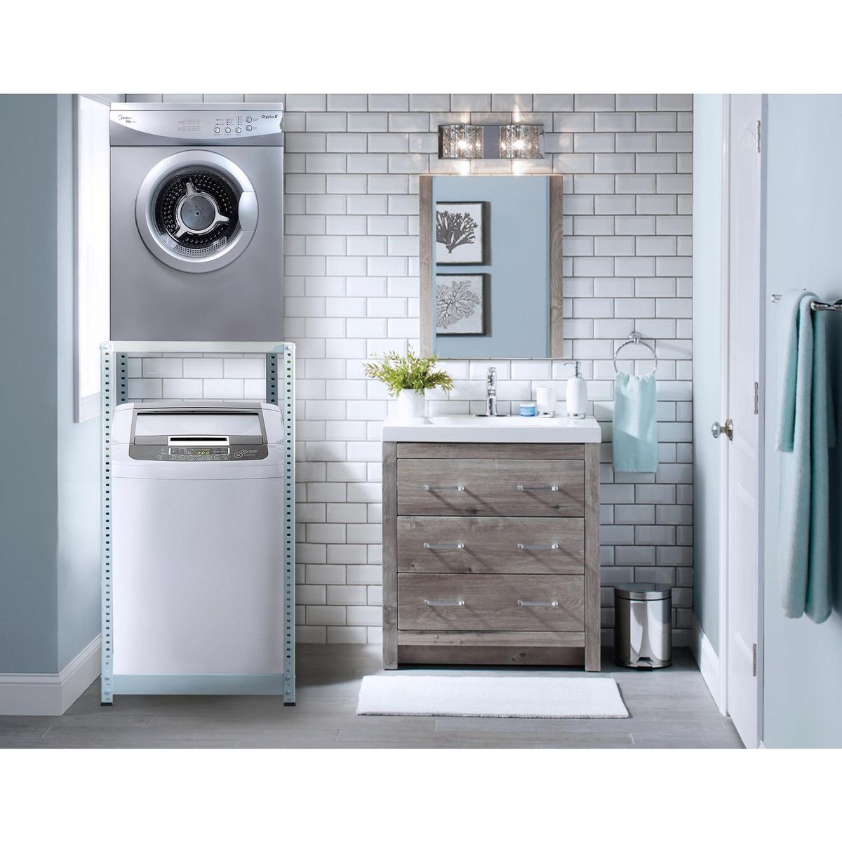 MOVILOCKERS - Estante para Lavadora y Secadora Acero 1 Nivel(es) 69x126x69 cm Gris  