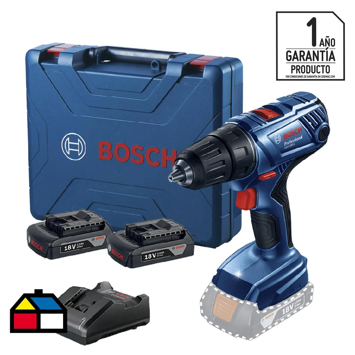 BOSCH - Taladro inalámbrico atornillador 13 mm 18V + 2 baterías